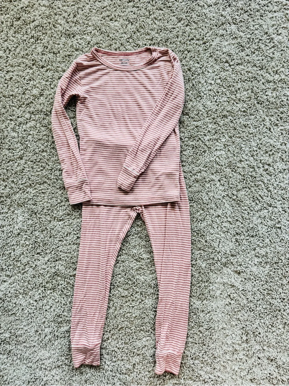 Carter’s Toddler Girls Pajama Set 3T Pink Striped PurelySoft Long Sleeve 2 Piece